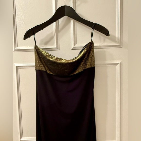 MARIE FRANCE VAN DAMME Elegant Black and Metallic Gold Strapless Dress - Picture 5 of 8